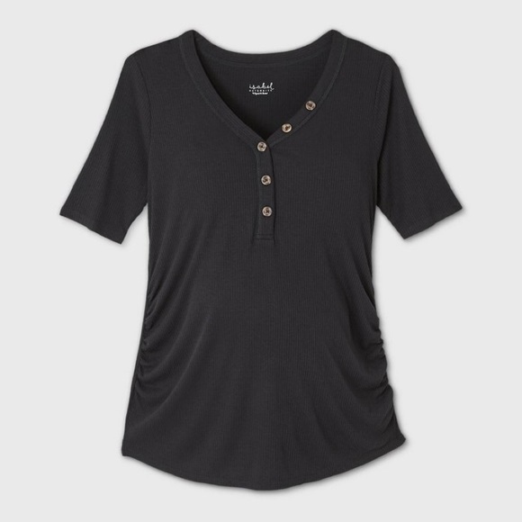 Maternity Elbow Sleeve V-Neck Henley Top - Maternity Ingrid & Isabel Black XL - Picture 1 of 6